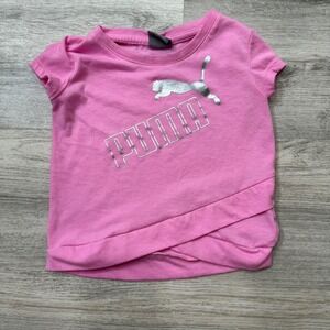 Puma‎ Toddler Girls Pink Graphic T Shirt Size 3T Cat Logo Cross Front